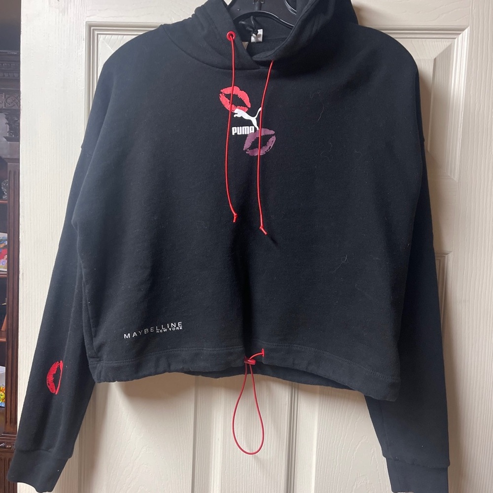 Puma x Maybelline Womens Black Cotton LS Drawstring Cropped Hoody Sz S NWT - Picture 14 of 15